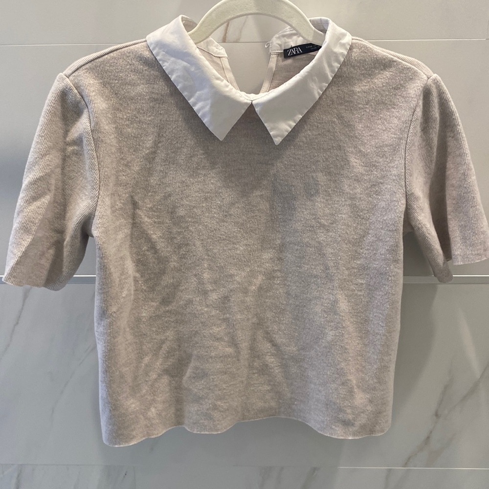 Zara Cozy Beige top with Built in Collar